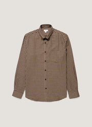 Men's Button Down Flannel Shirt in Chestnut Small Melton Check