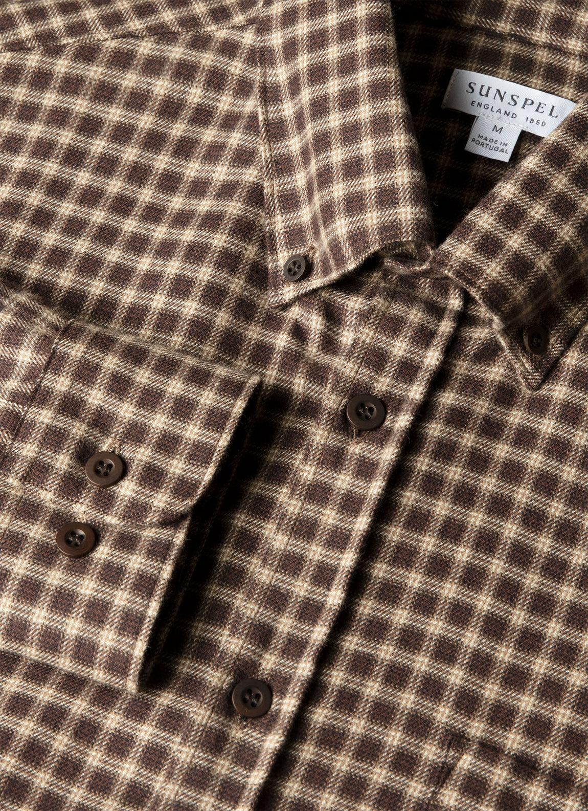 Men's Button Down Flannel Shirt in Chestnut Small Melton Check