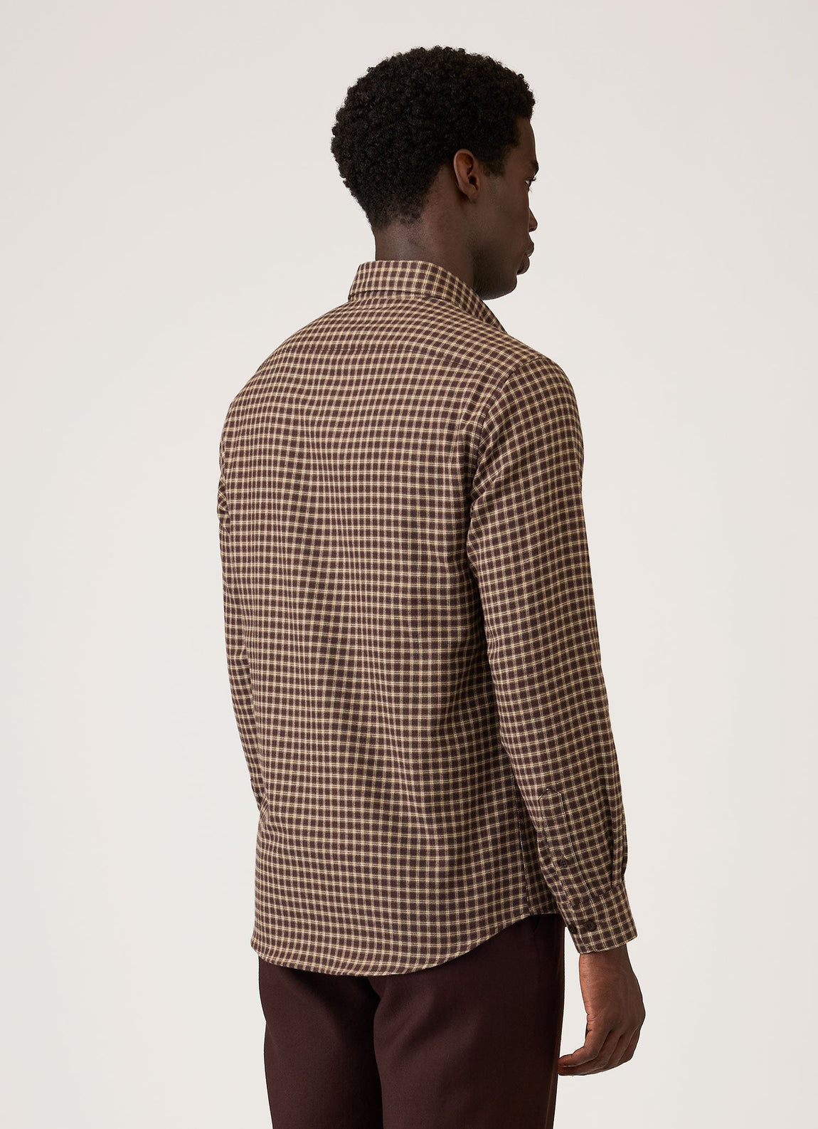 Men's Button Down Flannel Shirt in Chestnut Small Melton Check