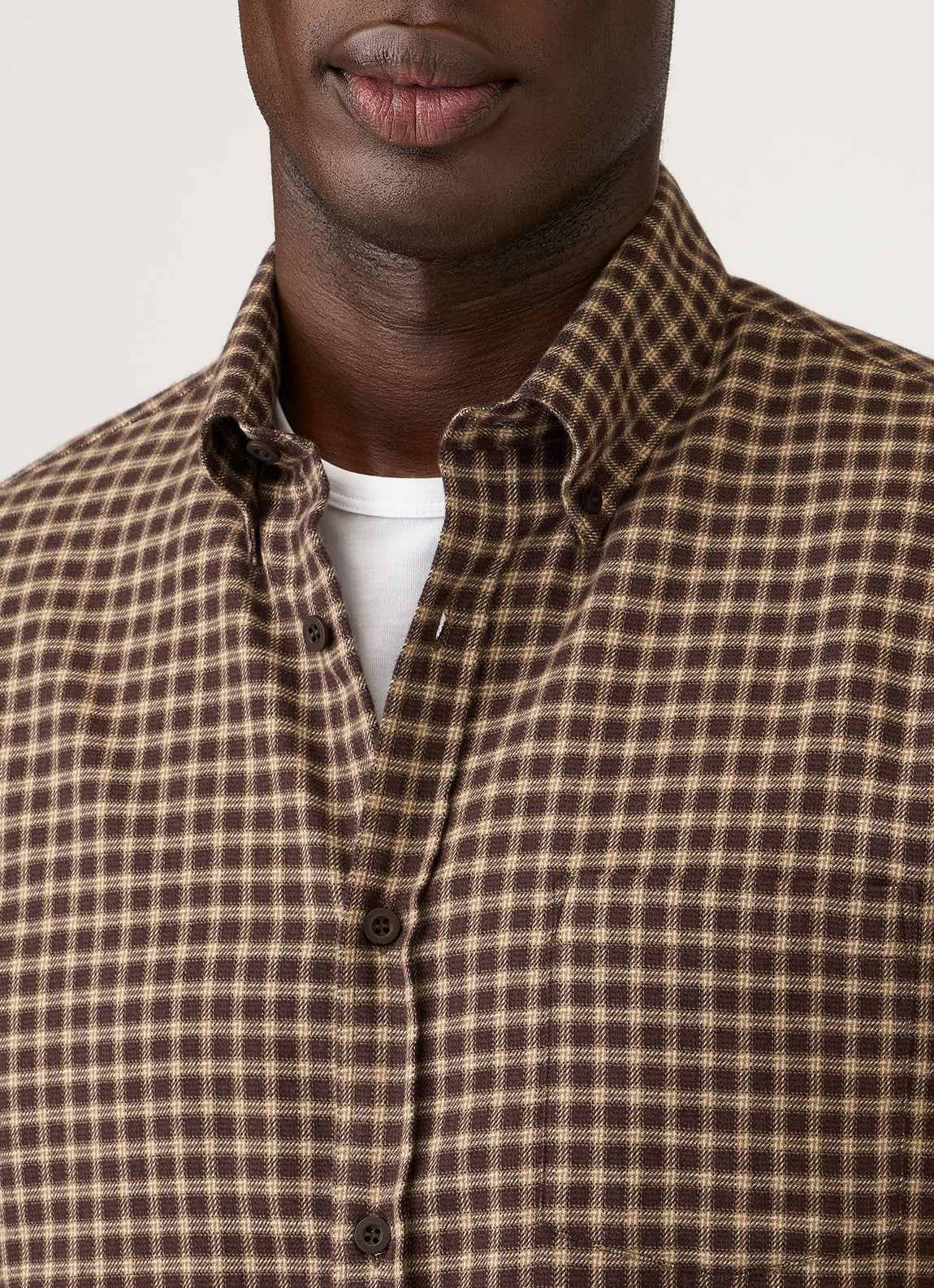 Men's Button Down Flannel Shirt in Chestnut Small Melton Check