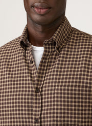 Men's Button Down Flannel Shirt in Chestnut Small Melton Check