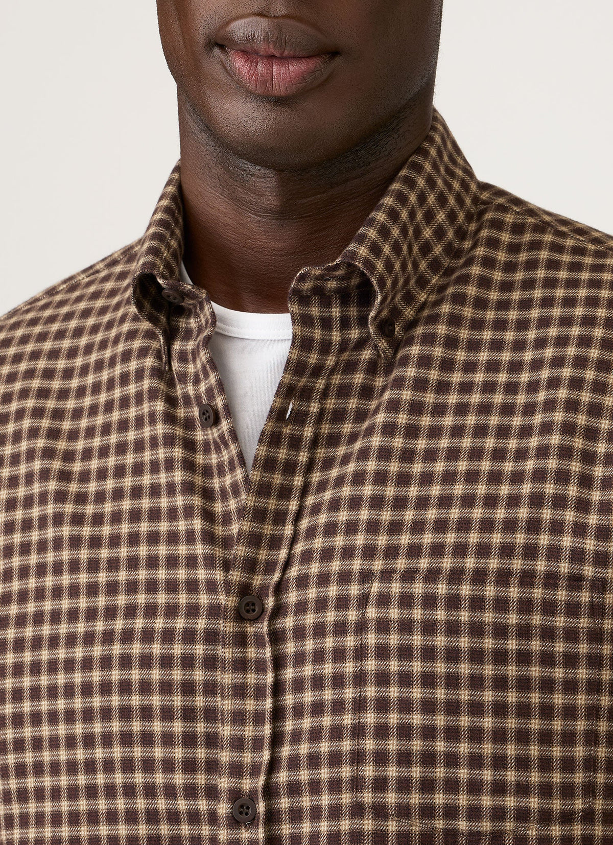 Men's Button Down Flannel Shirt in Chestnut Small Melton Check