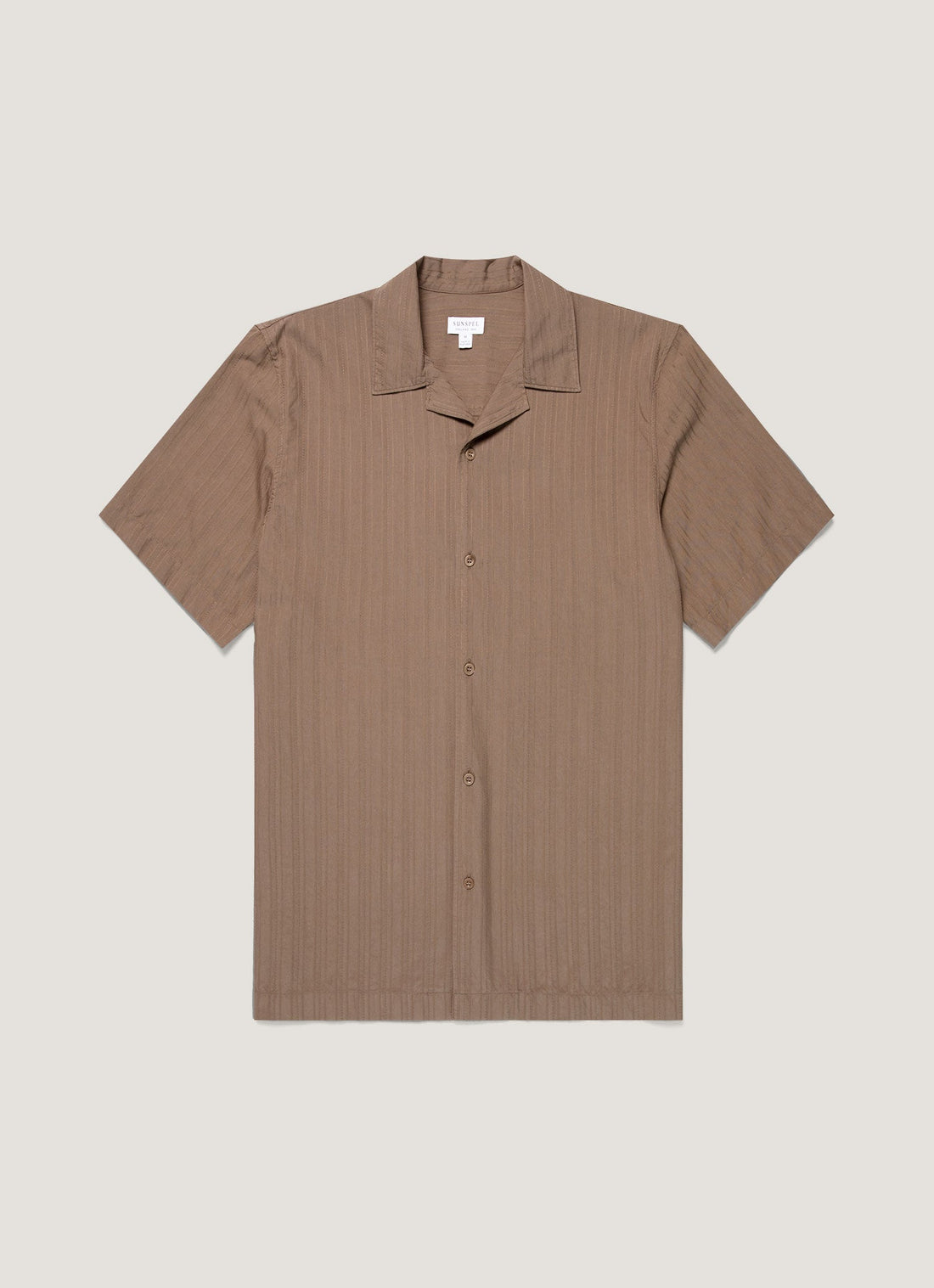 Men's Textured Stripe Camp Collar Shirt in Dark Cedar