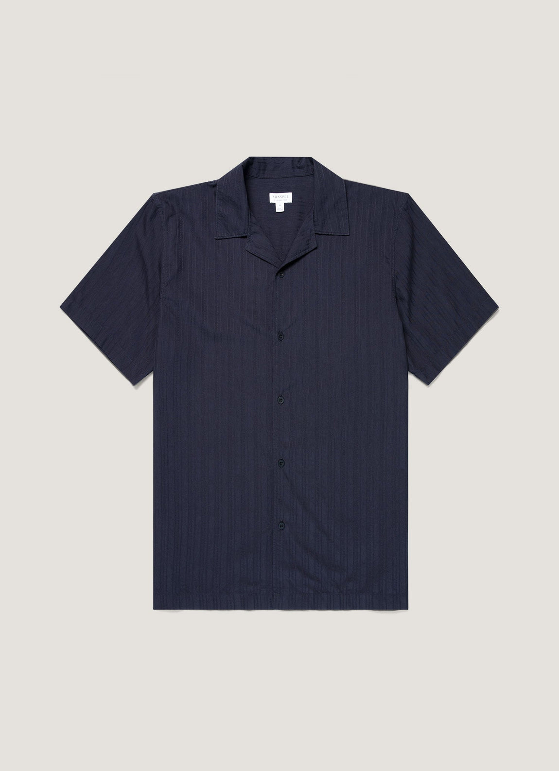 Men's Textured Stripe Camp Collar Shirt in Navy
