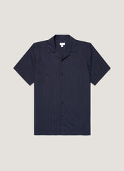 Men's Textured Stripe Camp Collar Shirt in Navy