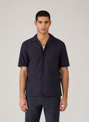 Men's Textured Stripe Camp Collar Shirt in Navy