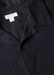 Men's Textured Stripe Camp Collar Shirt in Navy