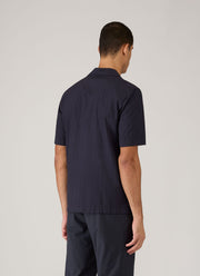 Men's Textured Stripe Camp Collar Shirt in Navy