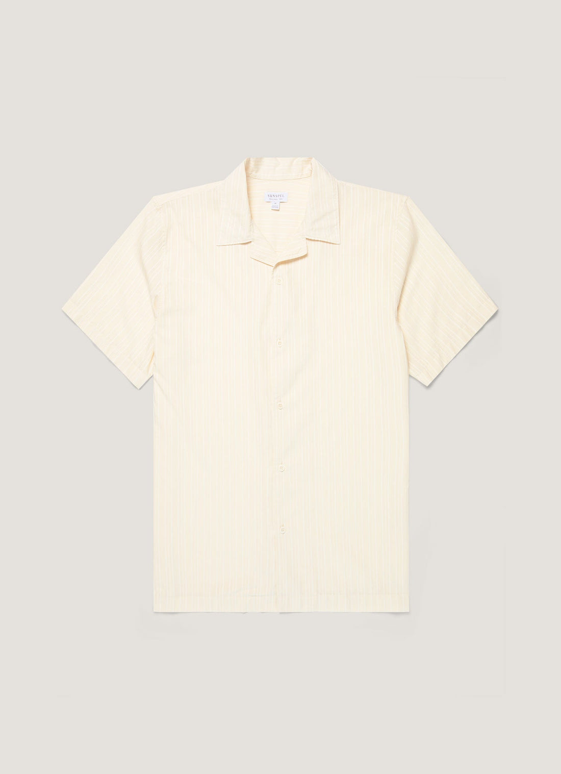 Men's Textured Stripe Camp Collar Shirt in Ecru