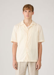 Men's Textured Stripe Camp Collar Shirt in Ecru