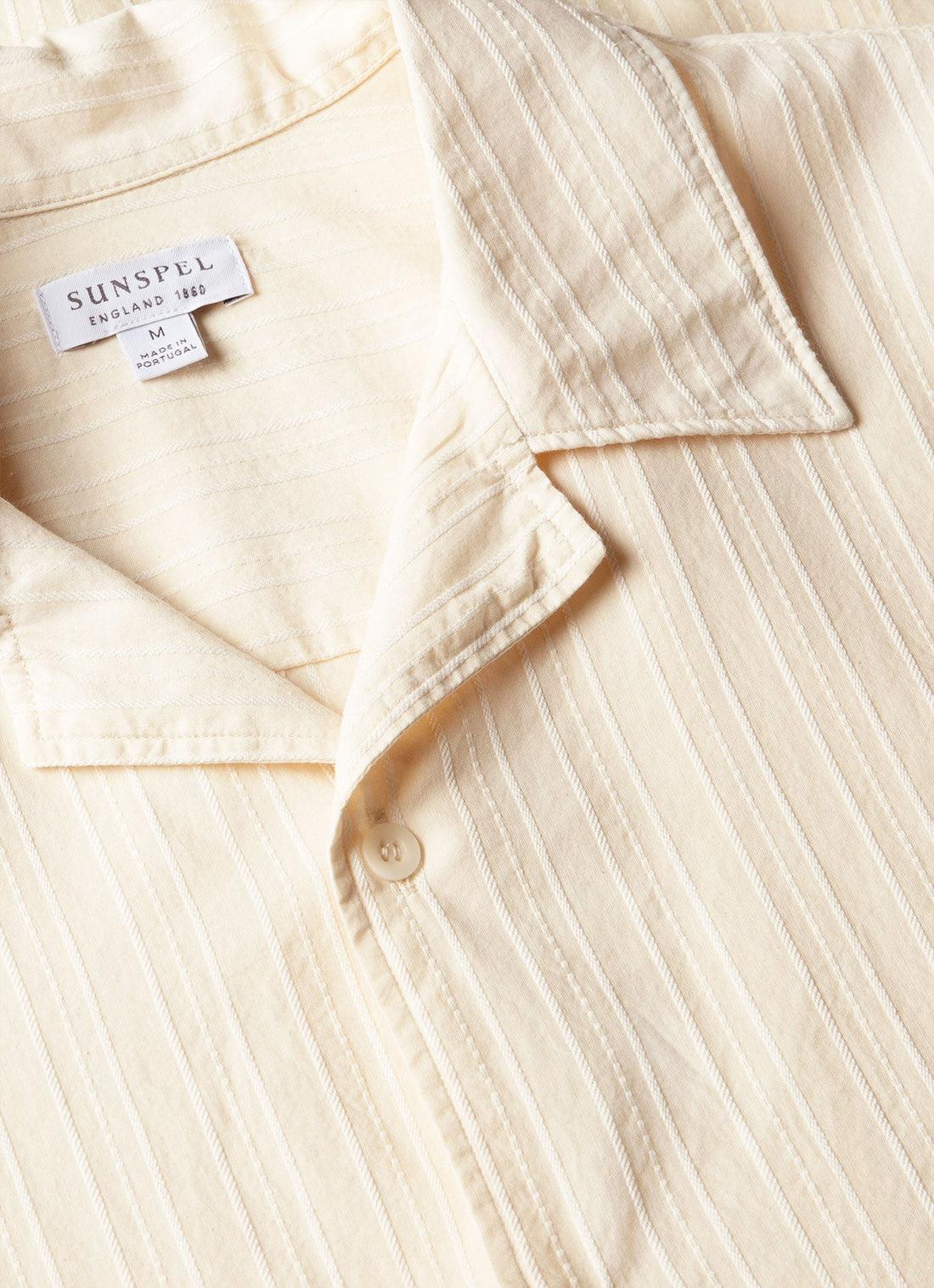Men's Textured Stripe Camp Collar Shirt in Ecru