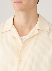 Men's Textured Stripe Camp Collar Shirt in Ecru