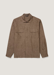 Men's Linen Overshirt in Dark Walnut