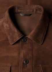 Men's Suede Overshirt in Dark Brown