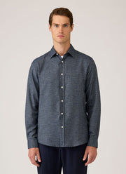 Men's Cotton Cashmere Herringbone Shirt in Denim Melange