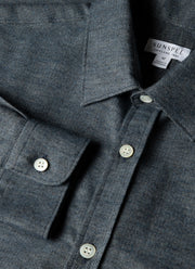 Men's Cotton Cashmere Herringbone Shirt in Denim Melange