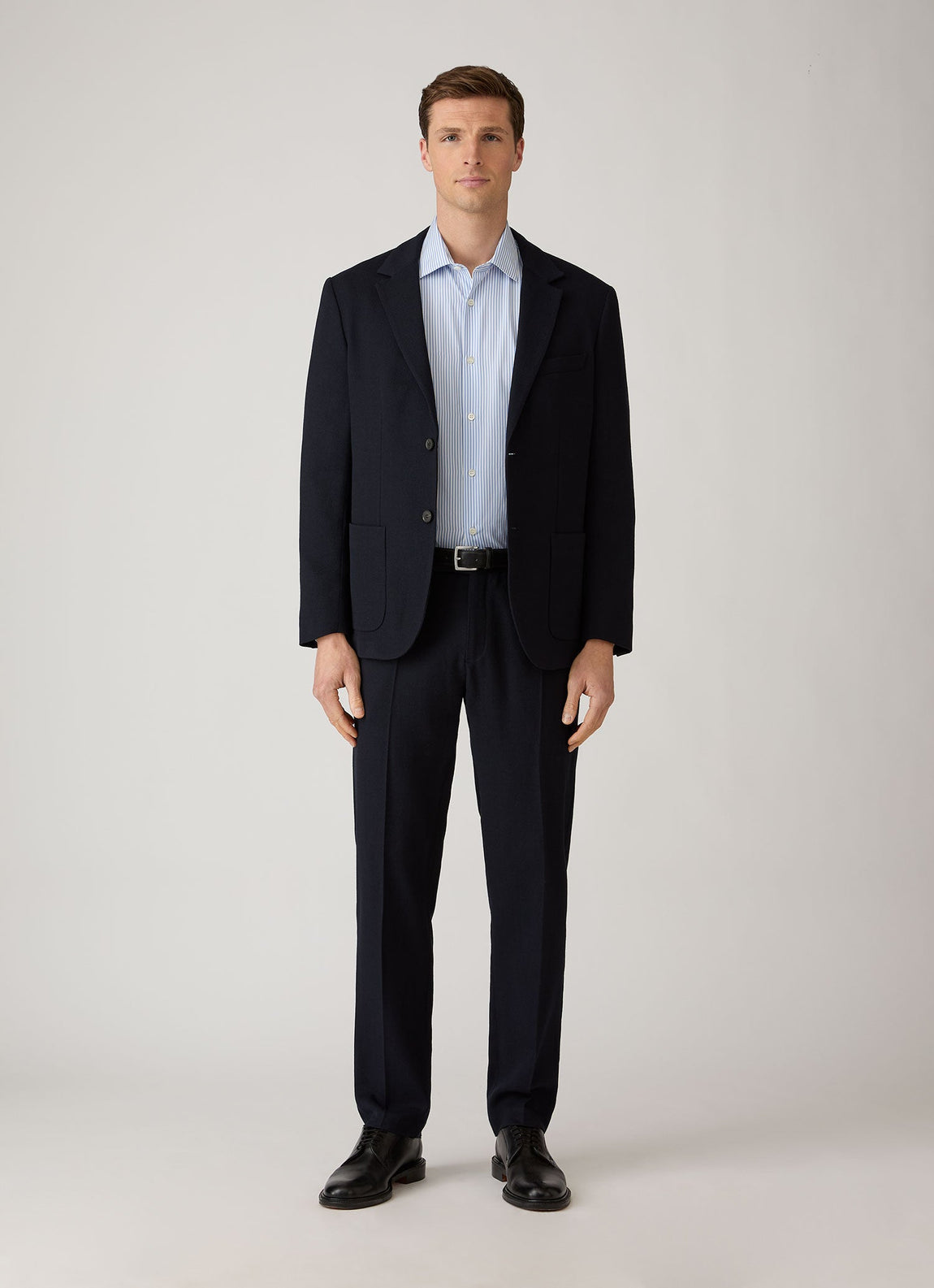 Men's Cotton Poplin Shirt in Mid Blue Bengal Stripe