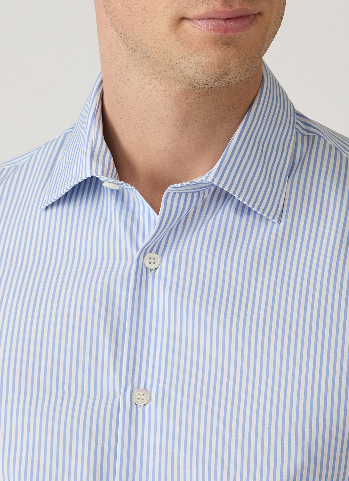 Men's Cotton Poplin Shirt in Mid Blue Bengal Stripe