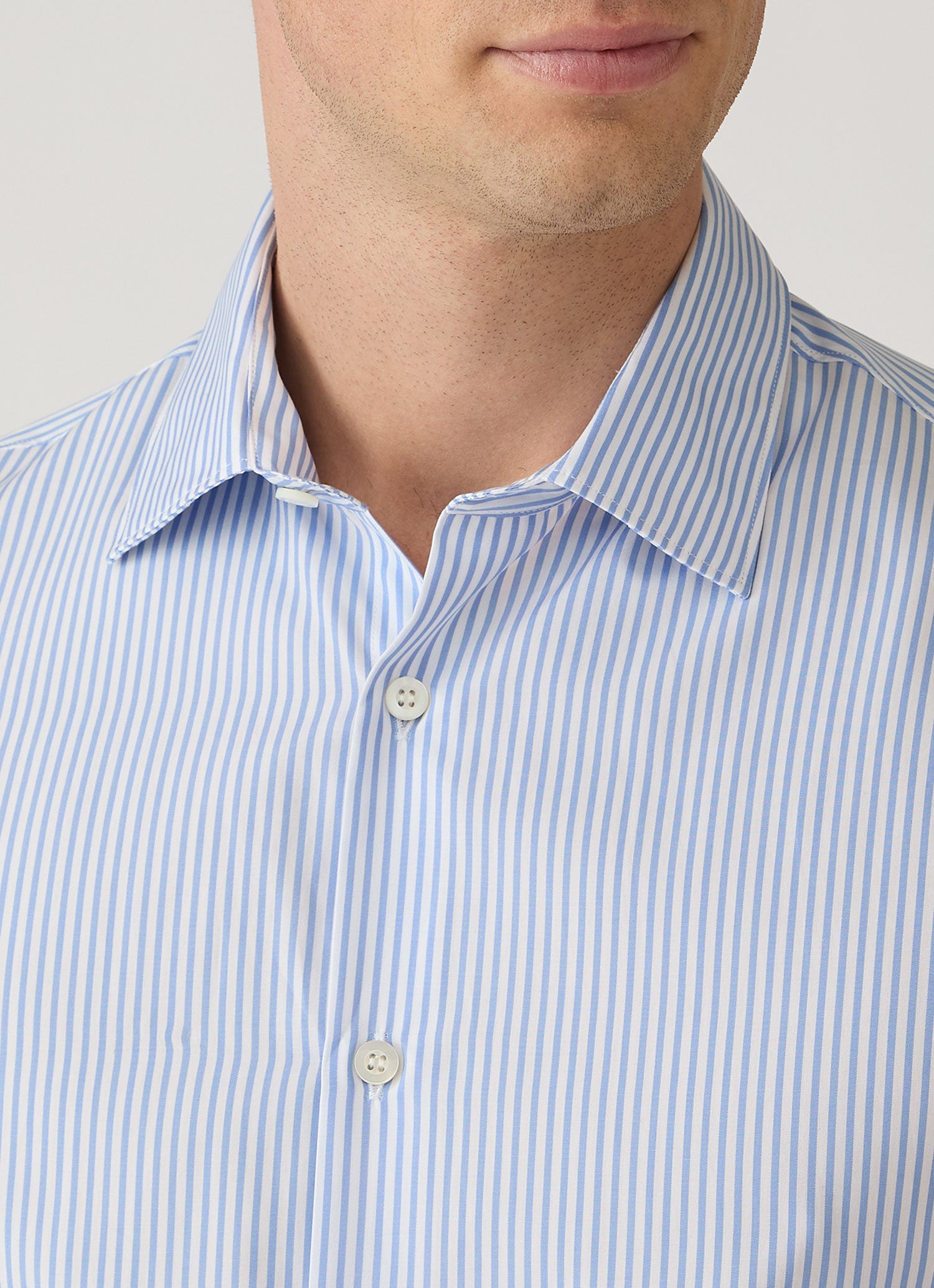 Men's Cotton Poplin Shirt in Mid Blue Bengal Stripe