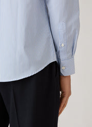 Men's Cotton Poplin Shirt in Mid Blue Bengal Stripe