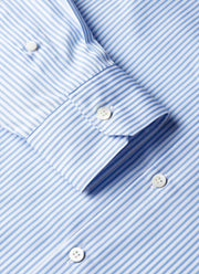 Men's Cotton Poplin Shirt in Mid Blue Bengal Stripe