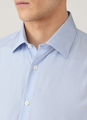Men's Cotton Poplin Shirt in Mid Blue Fine Stripe