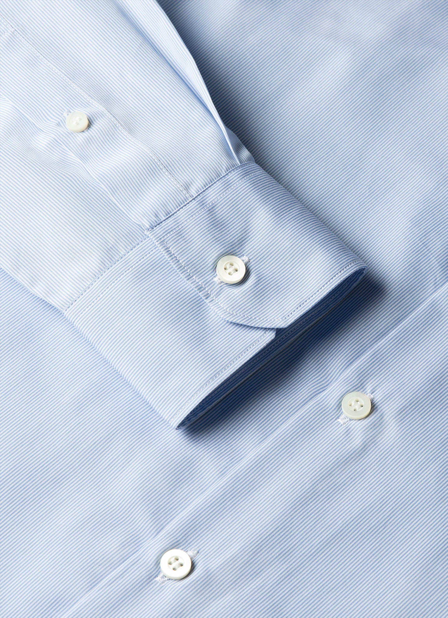 Men's Cotton Poplin Shirt in Mid Blue Fine Stripe