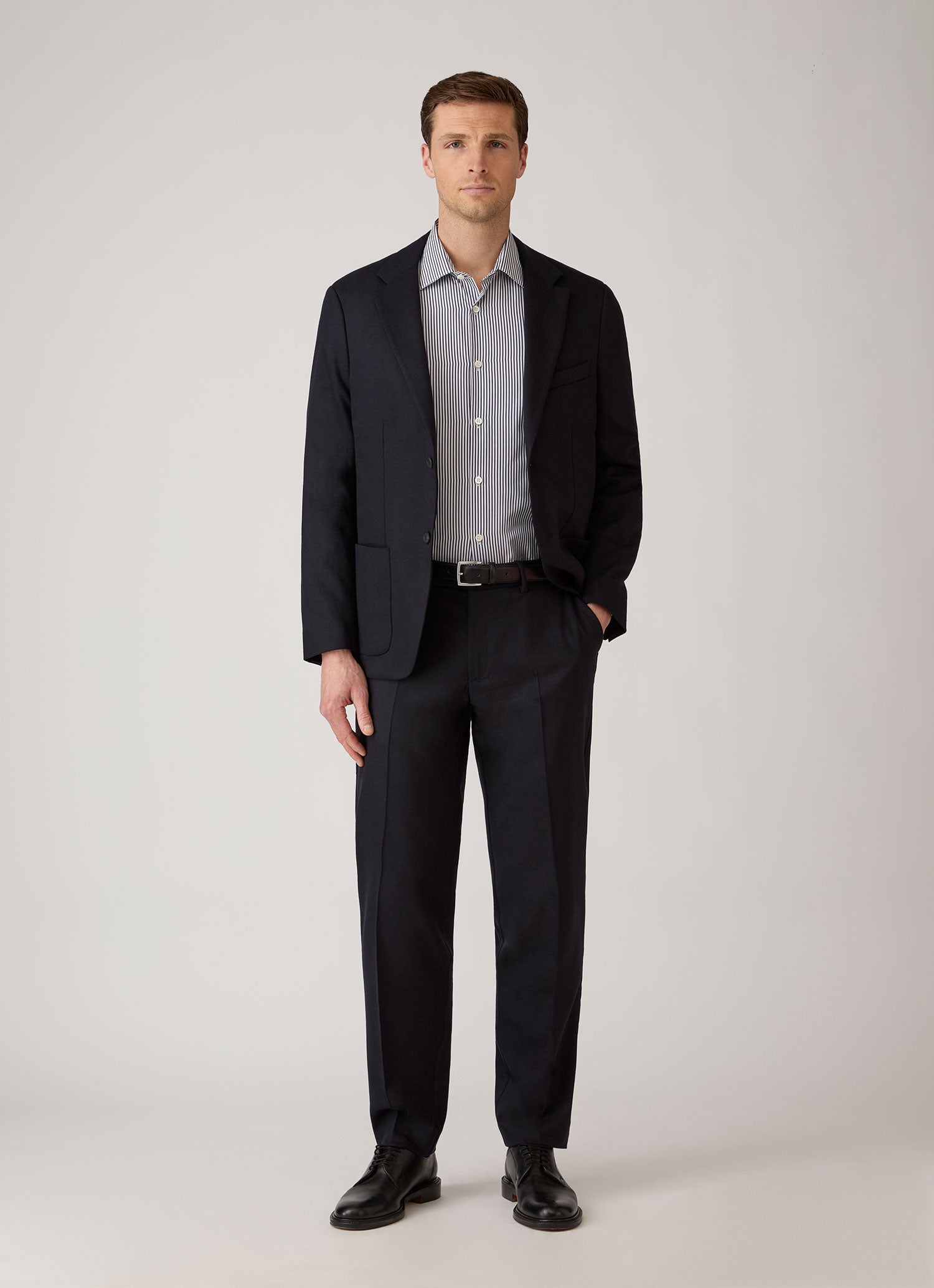 Men's Cotton Poplin Shirt in Navy Bengal Stripe