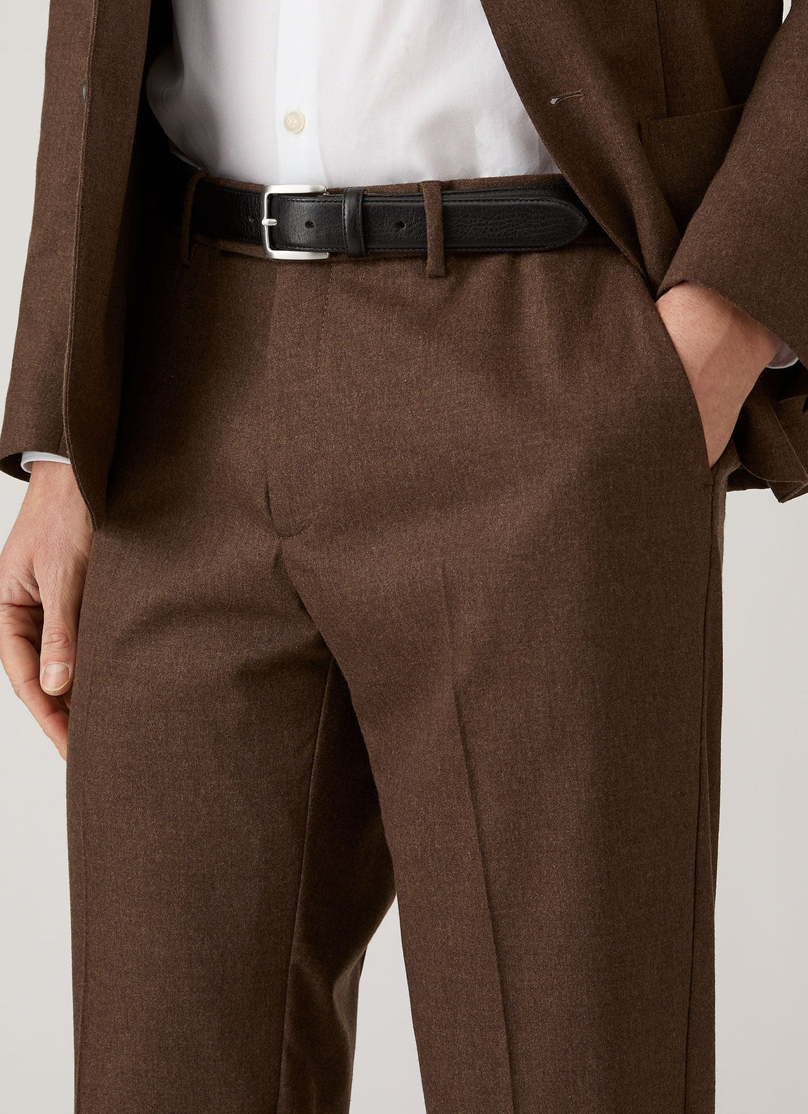 Men's Wool Cashmere Flannel Trouser in Light Brown Melange