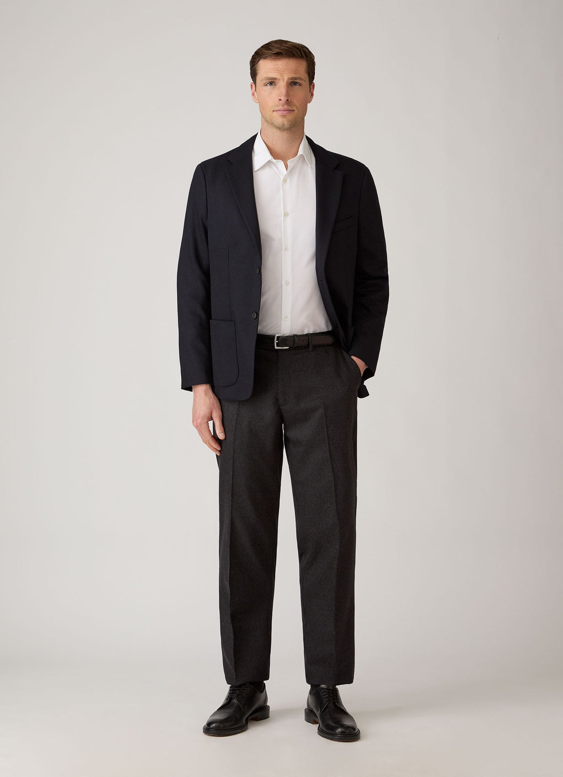 Men's Wool Cashmere Flannel Trouser in Charcoal Melange