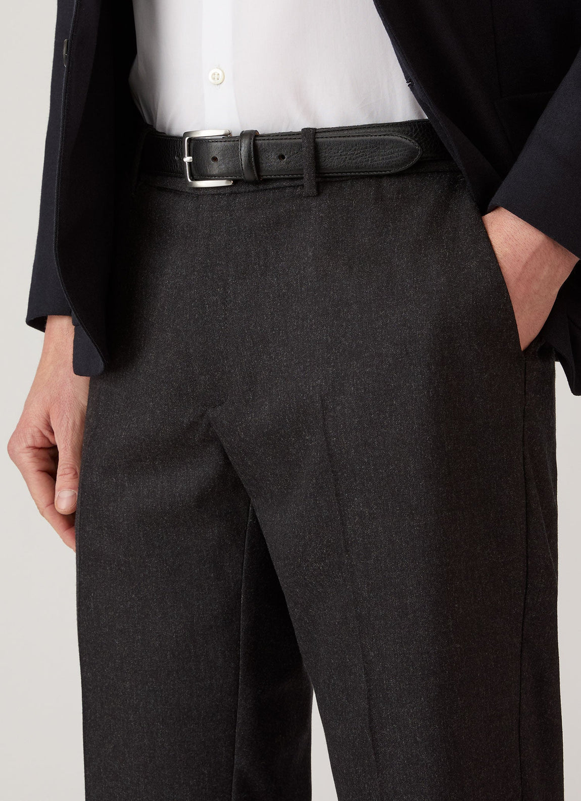 Men's Wool Cashmere Flannel Trouser in Charcoal Melange