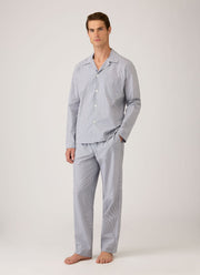 Men's Cotton Poplin Pyjama Trouser in White/Navy/Light Blue