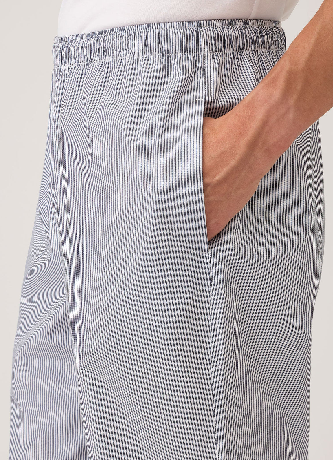 Men's Cotton Poplin Pyjama Trouser in White/Navy/Light Blue