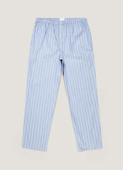 Men's Cotton Poplin Pyjama Trouser in Mid Blue Wide Stripe