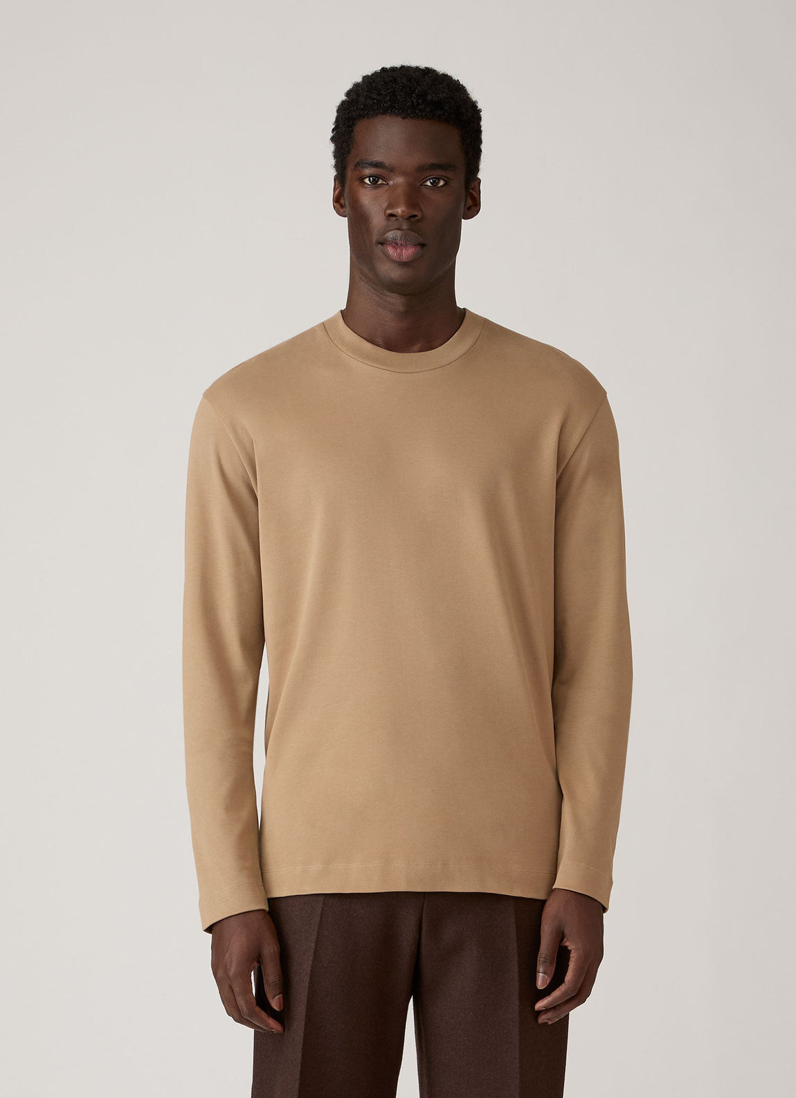 Men's Long Sleeve Heavyweight T-shirt in Dark Beige