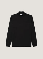 Men's Long Sleeve Brushed Cotton Mock Neck T-shirt in Black