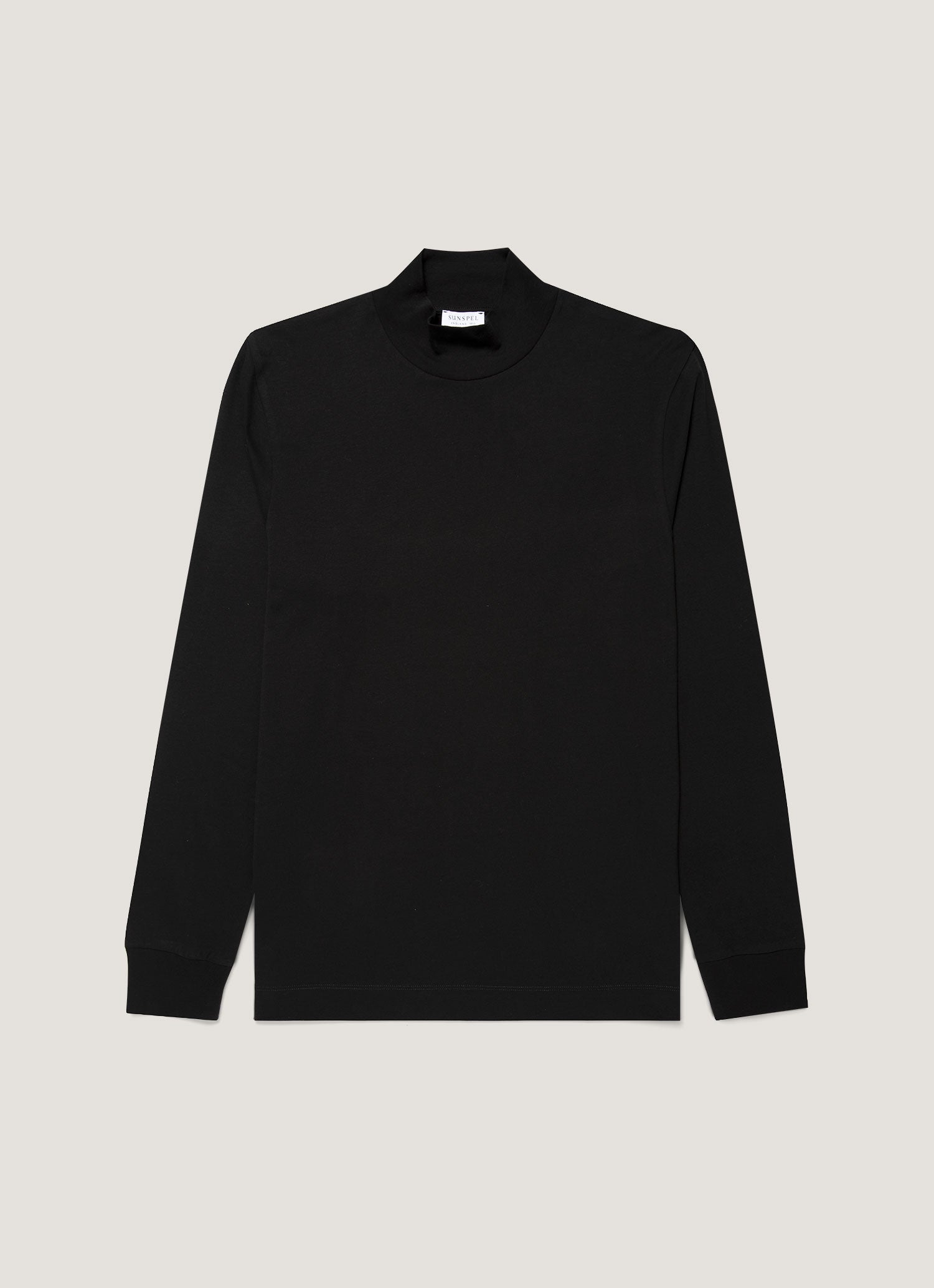 Men's Long Sleeve Brushed Cotton Mock Neck T-shirt in Black