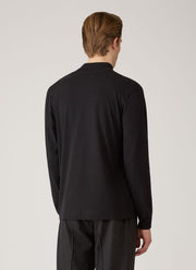 Men's Long Sleeve Brushed Cotton Mock Neck T-shirt in Black