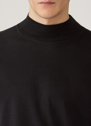 Men's Long Sleeve Brushed Cotton Mock Neck T-shirt in Black