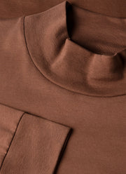 Men's Long Sleeve Brushed Cotton Mock Neck T-shirt in Chestnut