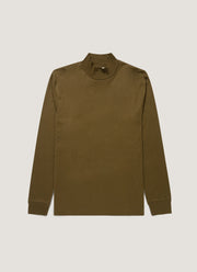 Men's Long Sleeve Brushed Cotton Mock Neck T-shirt in Loden Green