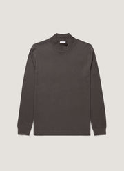 Men's Long Sleeve Brushed Cotton Mock Neck T-shirt in Anthracite