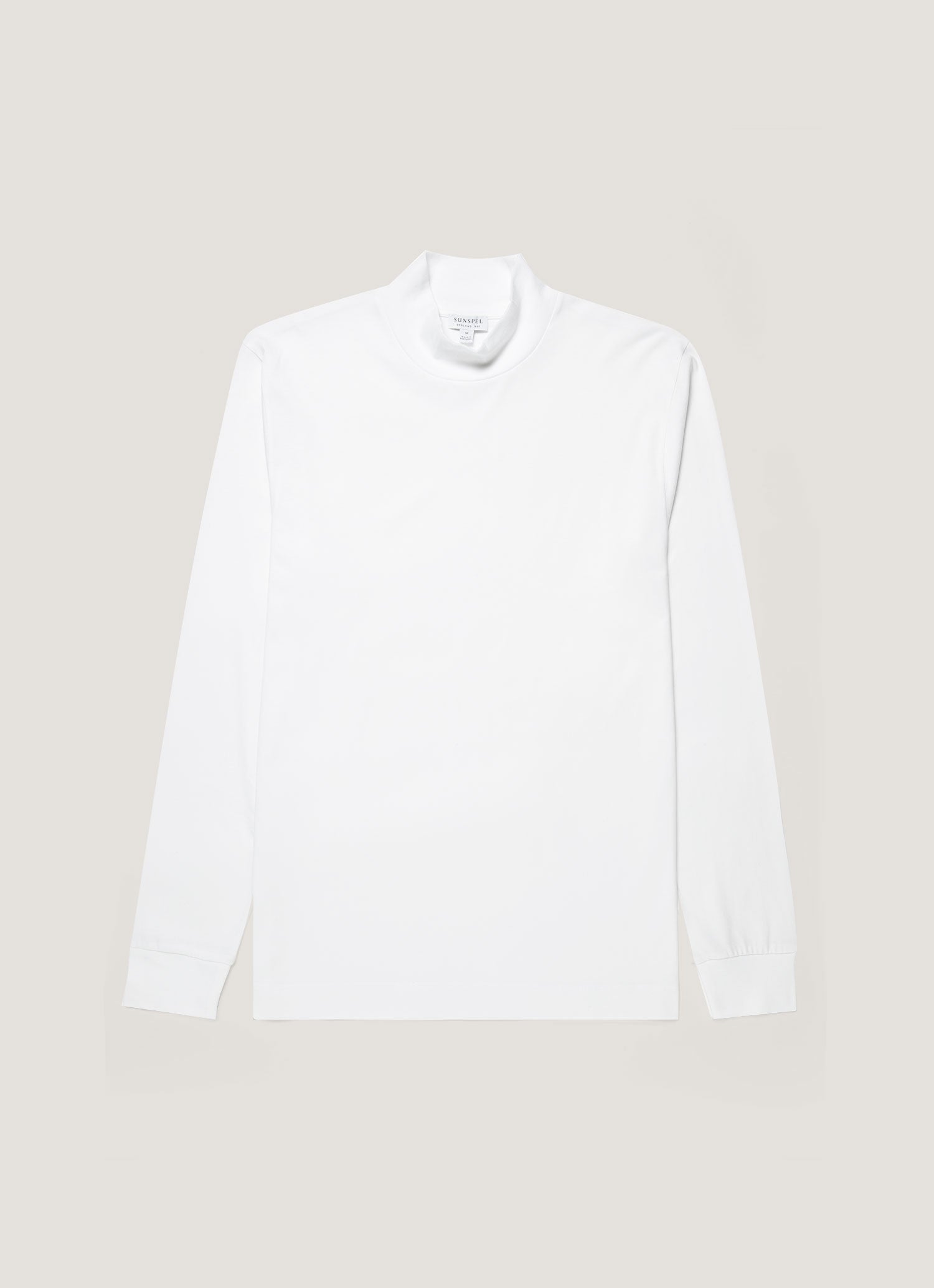 Men's Long Sleeve Brushed Cotton Mock Neck T-shirt in White