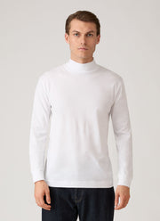 Men's Long Sleeve Brushed Cotton Mock Neck T-shirt in White