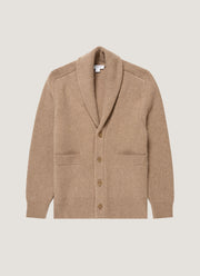 Men's Lambswool Cashmere Shawl Cardigan in Taupe