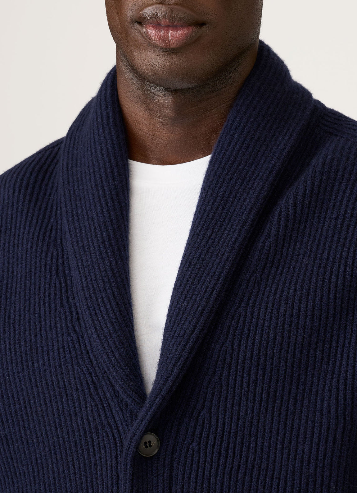 Men's Lambswool Cashmere Shawl Cardigan in Navy