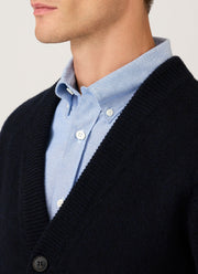 Men's Lambswool Cardigan in Dark Navy Mouline