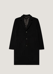 Men's Heavy Boiled Wool Jersey Overcoat in Black
