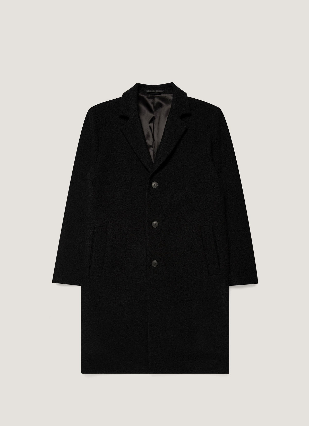Men's Heavy Boiled Wool Jersey Overcoat in Black