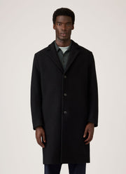 Men's Heavy Boiled Wool Jersey Overcoat in Black